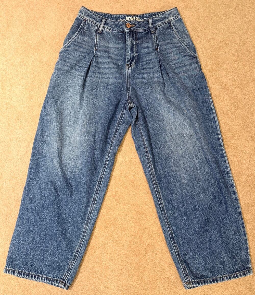 Rewash Super High Rise Pleated Wide Leg Denim Jeans Medium Wash Size 5 / 27